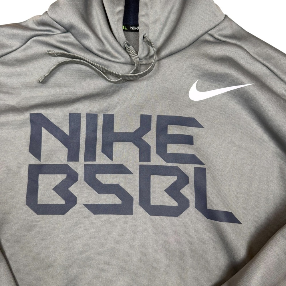Nike BSBL Baseball Therma-FIT Hoodie Mens XL Gray Navy Blue Pullover Graphic